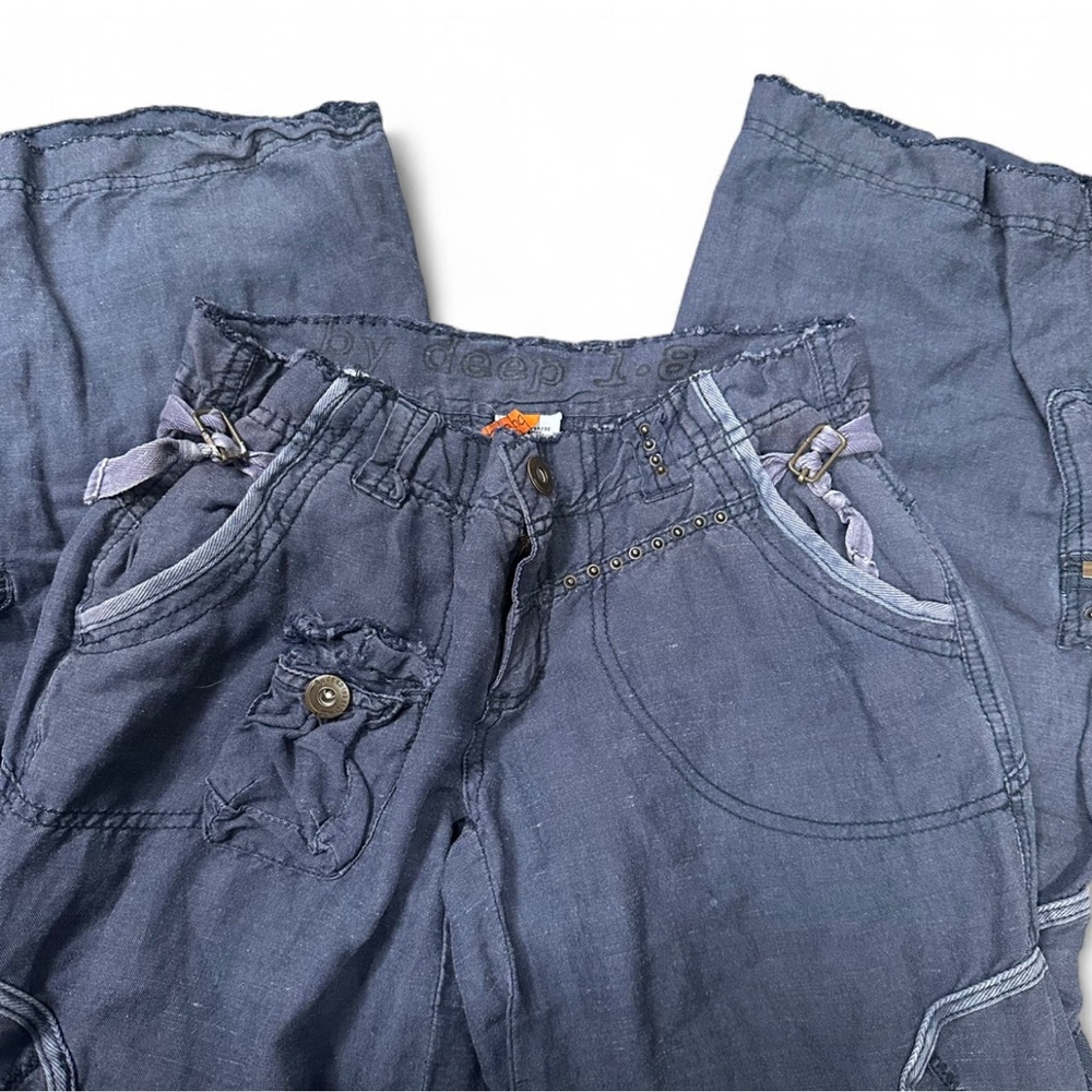 By Deep Los Angeles Wide Leg Blue Cargo Utility Pants Y2K style S - Picture 6 of 7
